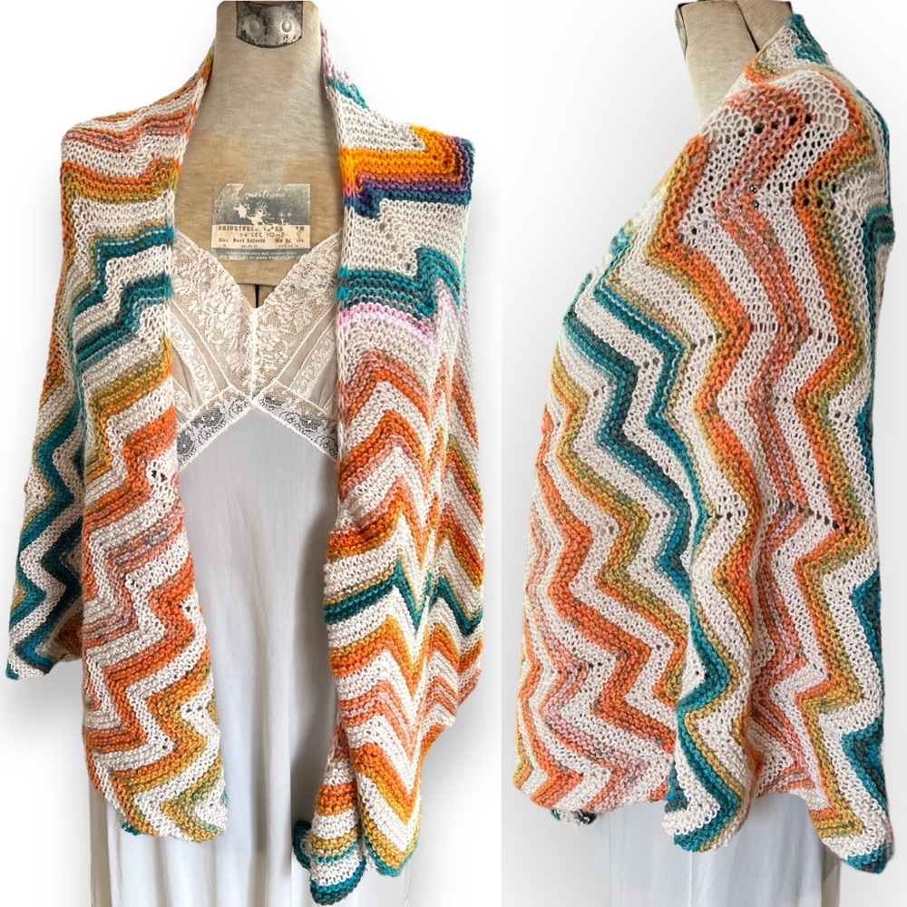 Soft Colorful Crochet Knit Shawl Zigzag Pattern